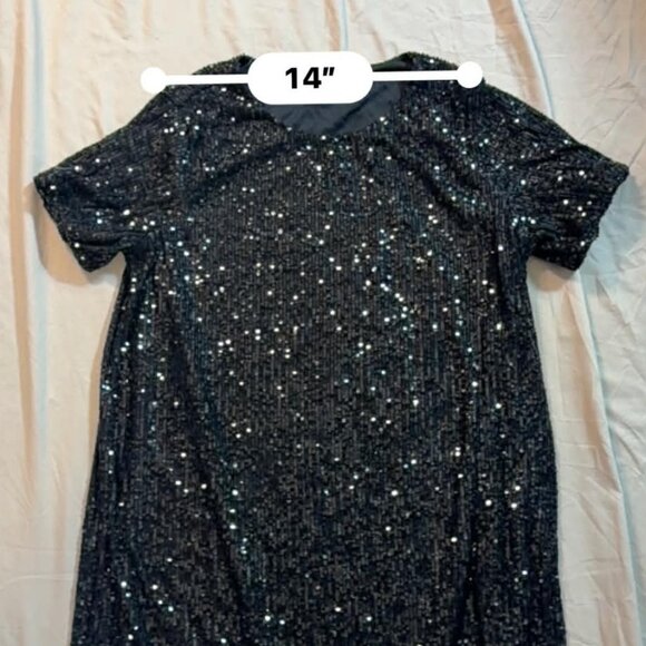 Ophelia Roe flashy sequined elegant black short sleeve midi dress SIZE SMALL - Picture 7 of 13